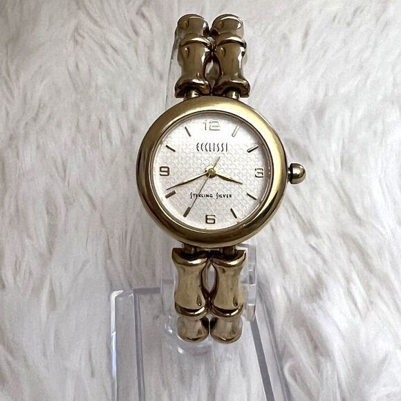 Ecclissi Accessories - VINTAGE Ecclissi Womens 925 Sterling Silver Bamboo Link Wrist Watch Japan Quartz